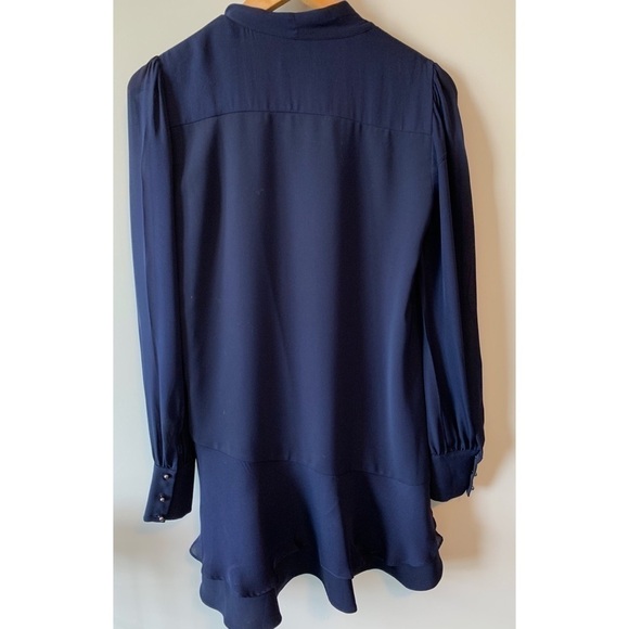 Parker Navy Kenji  Silk mix Ruffle V-neck Long Sleeves Dress Size XS - Picture 4 of 14